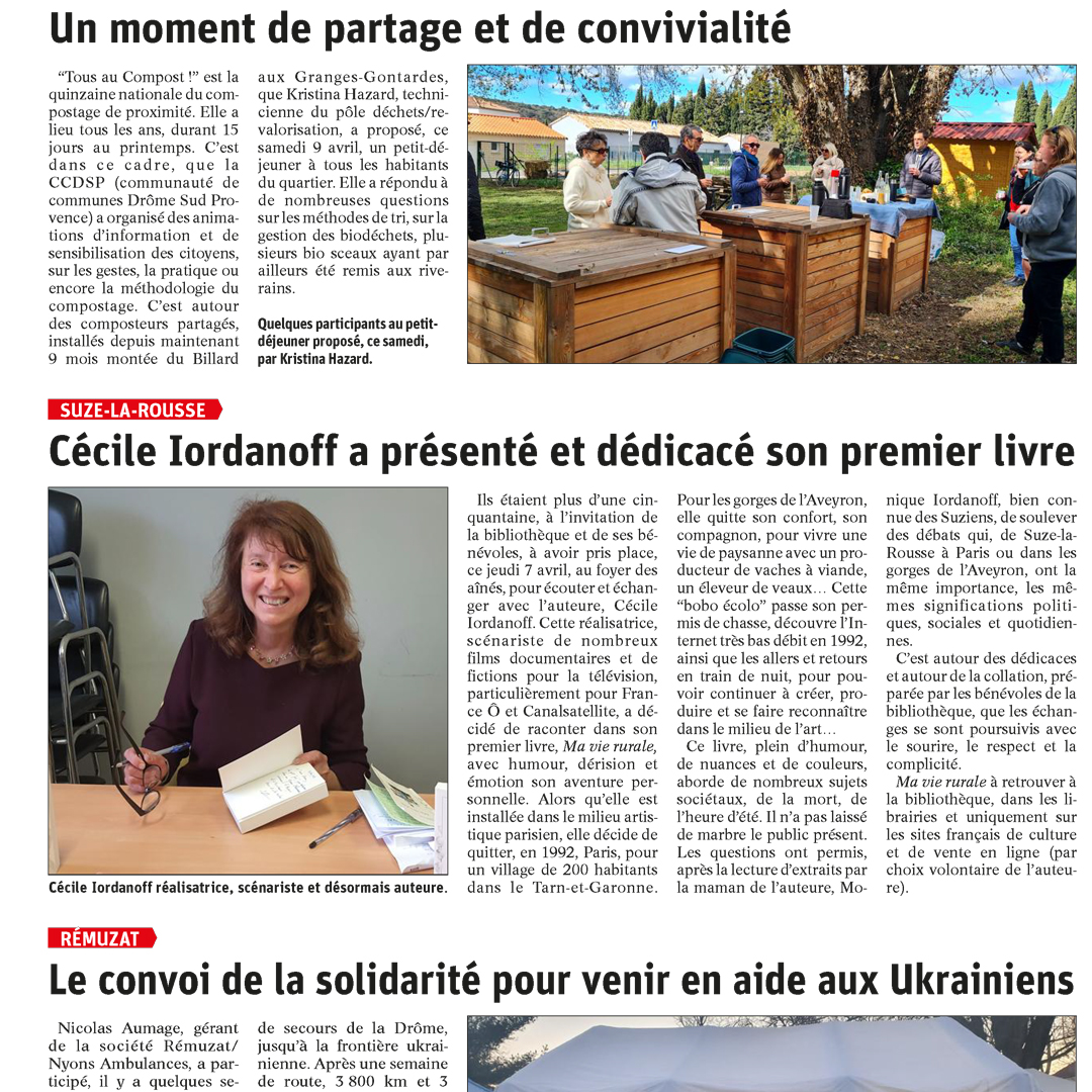 Article : «Cécile Iordanoff a présenté et dédicacé son premier livre» dans “Le Dauphiné libéré”
