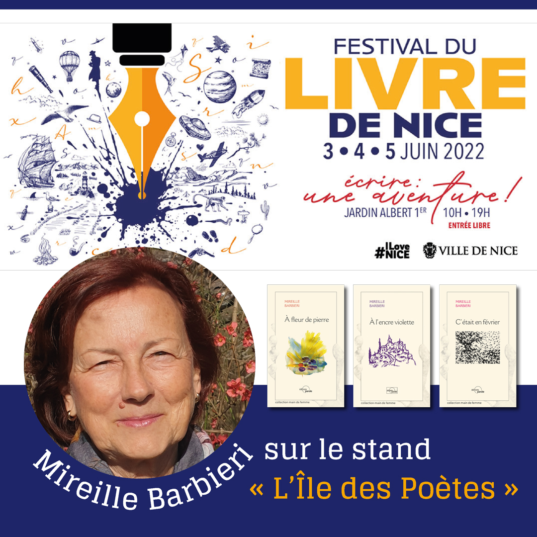 Venez rencontrer Mireille Barbieri au Festival du livre de Nice du 3 au 5 juin 2022
