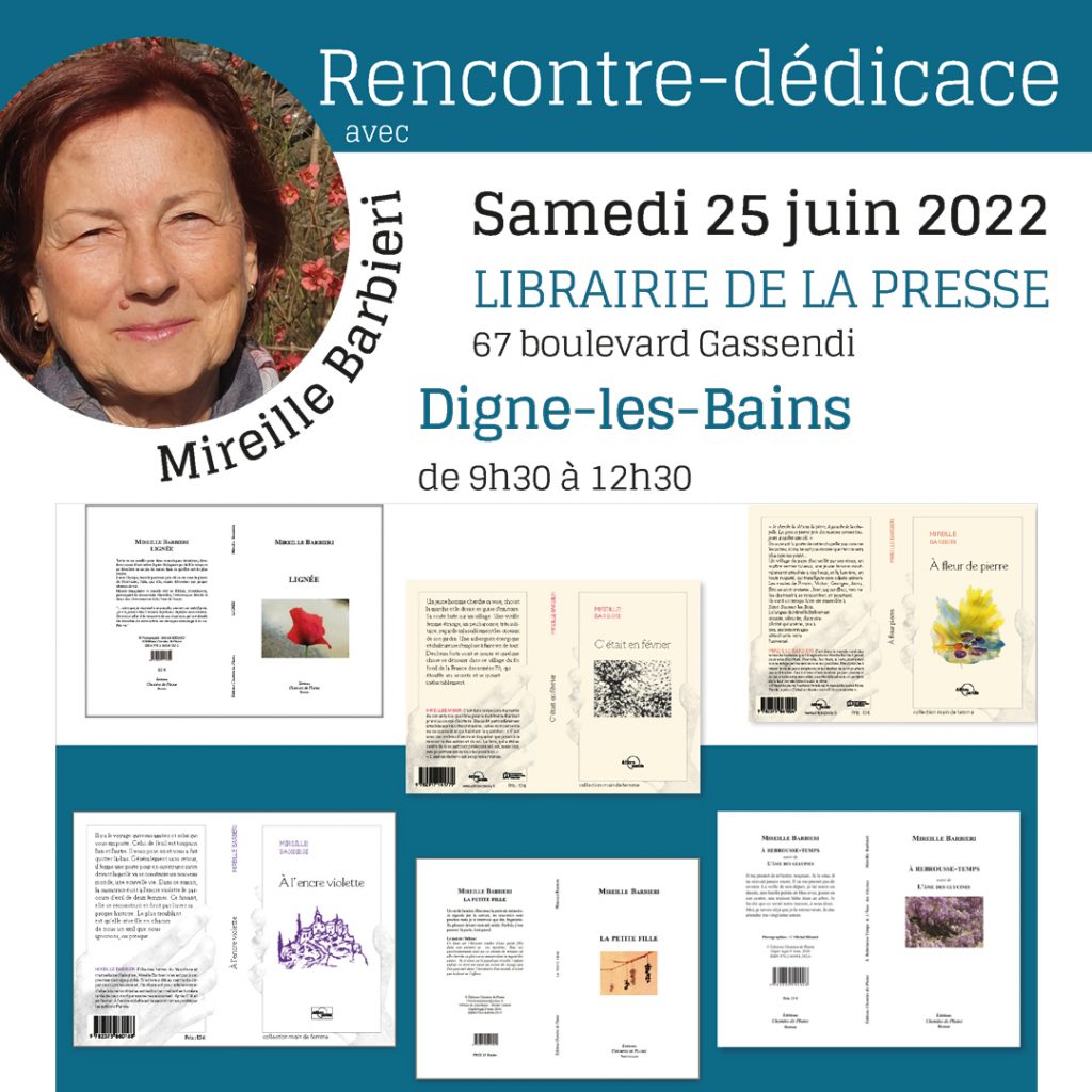 Rencontre-dédicace avec Mireille Barbieri le 25 juin 2022 à Digne-les-Bains