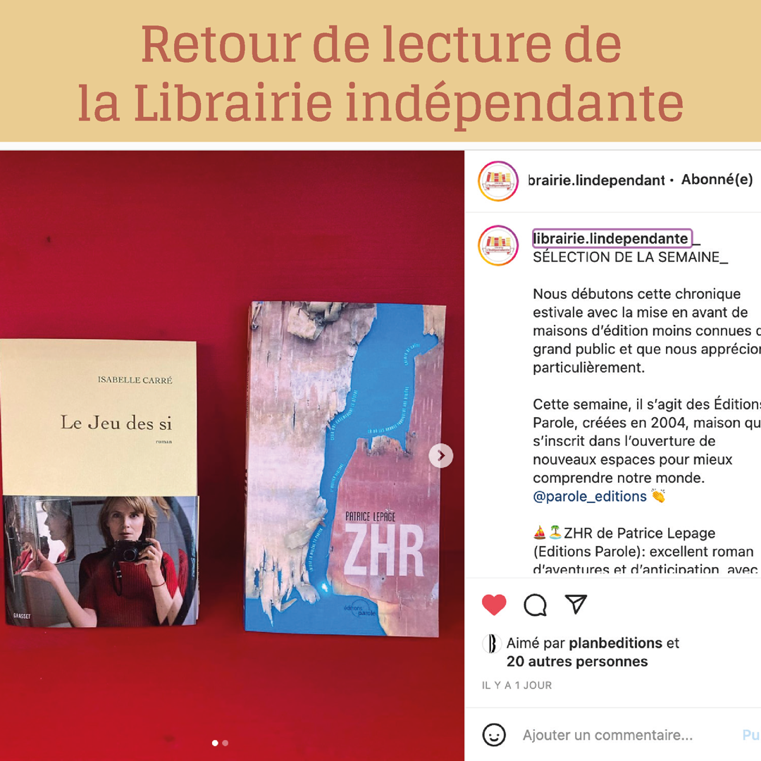 La librairie L’indépendante de Saint-Gaudens a aimé “ZHR” de Patrice Lepage