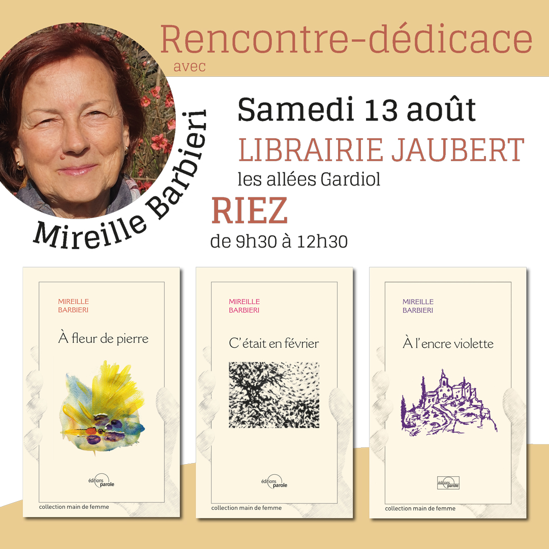 Rencontre-dédicace avec Mireille Barbieri à la librairie Jaubert, à Riez (04) le 13 août 2022